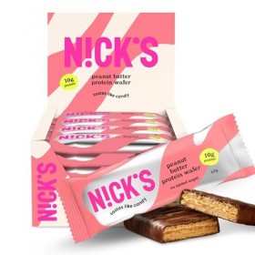NICKS Barre protéinée Sans Sucres Ajoutés, Gaufrettes proteinées, Beurre de cacahuète Biscuits Lowcarb, Sans Gluten | 25% de 