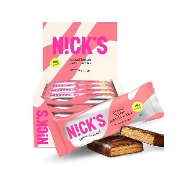 NICKS Barre protéinée Sans Sucres Ajoutés, Gaufrettes proteinées, Beurre de cacahuète Biscuits Lowcarb, Sans Gluten | 25% de 