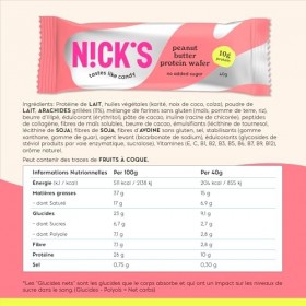 NICKS Barre protéinée Sans Sucres Ajoutés, Gaufrettes proteinées, Beurre de cacahuète Biscuits Lowcarb, Sans Gluten | 25% de 