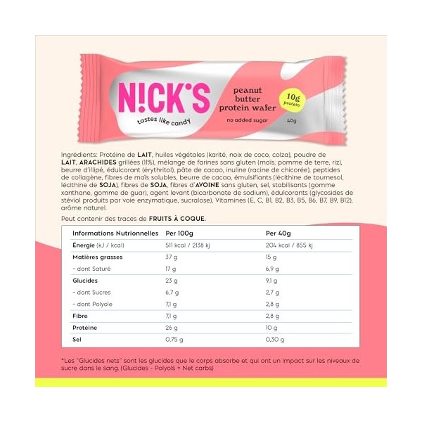 NICKS Barre protéinée Sans Sucres Ajoutés, Gaufrettes proteinées, Beurre de cacahuète Biscuits Lowcarb, Sans Gluten | 25% de 