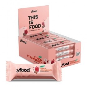 yfood Barre Choco Strawberry, barre protéinée à emporter, THIS IS FOOD, 13 g de protéines, 25 vitamines et minéraux, 12 x 60 