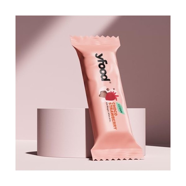 yfood Barre Choco Strawberry, barre protéinée à emporter, THIS IS FOOD, 13 g de protéines, 25 vitamines et minéraux, 12 x 60 