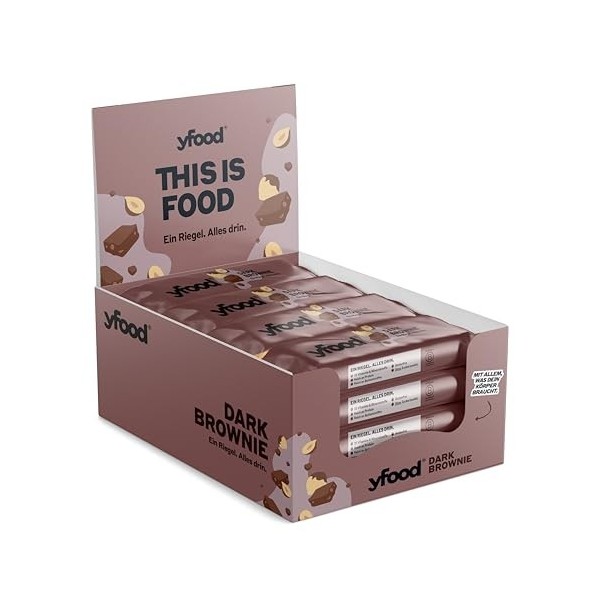 Barre yfood Dark Brownie, barre protéinée à emporter, THIS IS FOOD, 14 g de protéines, 25 vitamines et minéraux 12 x 60 g 