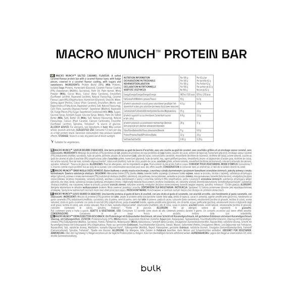 Bulk Barres Protéinée Macro Munch, Protein Bar, Caramel Salé, 12 x 62 g Lot de 2 
