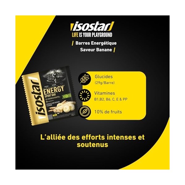 Isostar Barres Énergétiques Banane – Energy Sport Bar Riche en Glucides pour l’Endurance – Apport Énergétique Rapide – Pack 3...