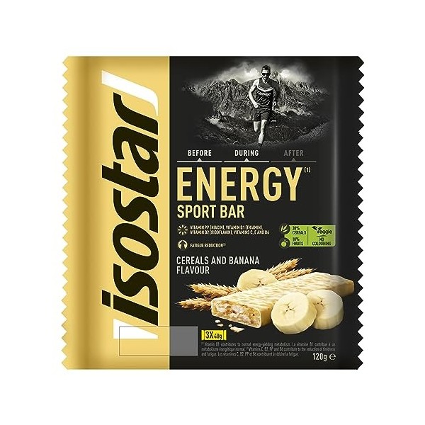 Isostar Barres Énergétiques Banane – Energy Sport Bar Riche en Glucides pour l’Endurance – Apport Énergétique Rapide – Pack 3...