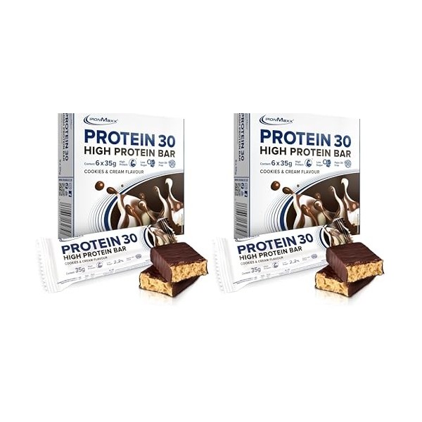 IronMaxx Protein 30 Barre Protéinée - Cookies & Cream 6 x 35g | Barre Proteine Faible en Sucres | Repas Minceur & Snack Sport...