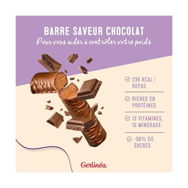 Gerlinéa - Barres Repas Saveur Chocolat - Repas Complet et Rapide - 12 barres soit 6 repas Lot de 3 