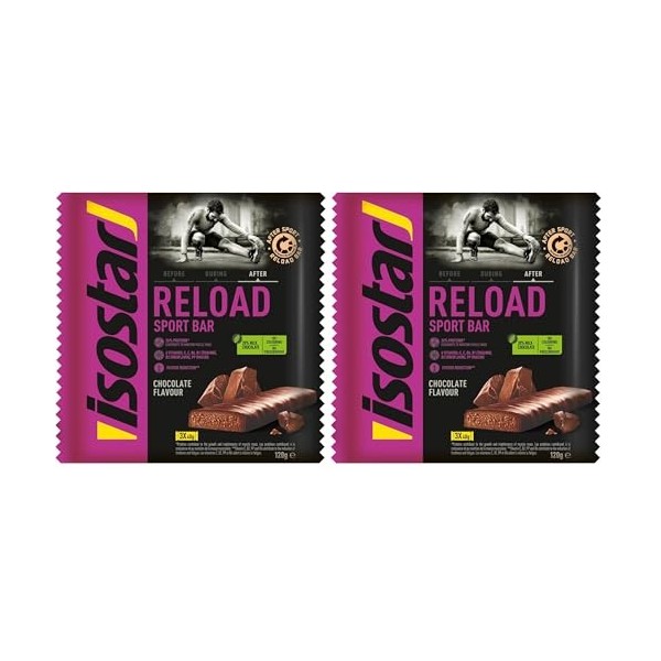Isostar Reload Sport Bar Chocolat - Barres de Récupération Protéinées - Après lEffort - Encas Sain Sportif - Sans Colorant - ...
