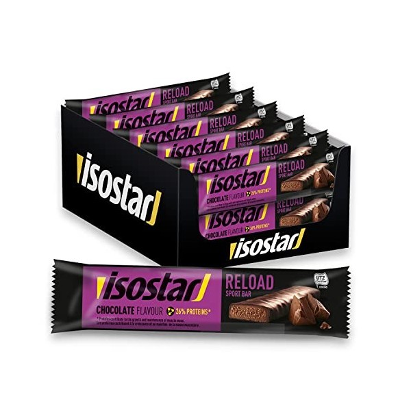 Isostar Reload Sport Bar Chocolat - Barres de Récupération Protéinées - Après lEffort - Encas Sain Sportif - Sans Colorant - ...