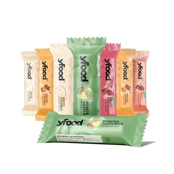 yfood barres, pack decouverte 8 repas, 5 variétés – En-cas complet et sain à emporter, contenant 14 g de protéines, 26 vita
