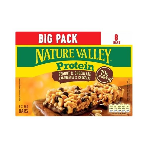 NATURE VALLEY Protein Barres protéinées à la cacahuète et chocolat noir 8 x 40 g Barres nutritives