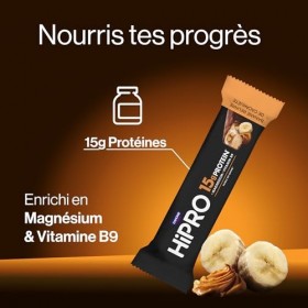 HiPRO Barre Protéinée – Banane & Beurre de Cacahuète – 45g – Riche en Protéines, Magnésium & Vitamine B9 - Pack de 12
