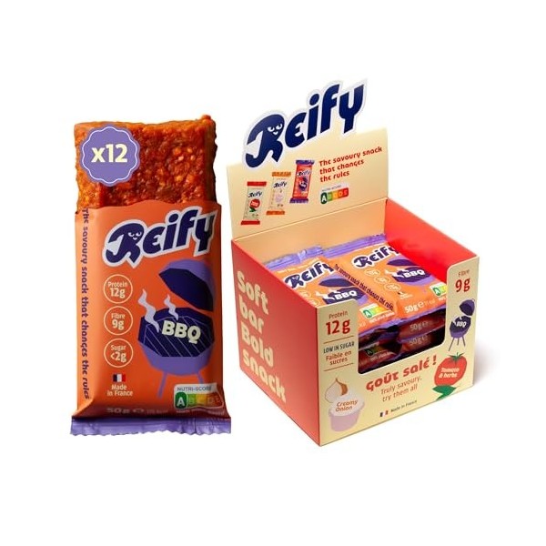 Reify Barre Protéinée Salée 3 Saveurs Découverte – Riche en Fibres 9g, 12g Protéines Végétales, 175kcal Par Barre – Vegan, 