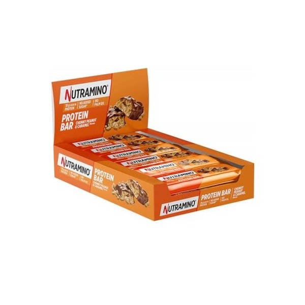 Nutramino | Boîte Protein Bar 12x55g | Barres protéinées | Boîte de 12 Protein Bar - Chocolate Caramel Peanut Barres nutritives