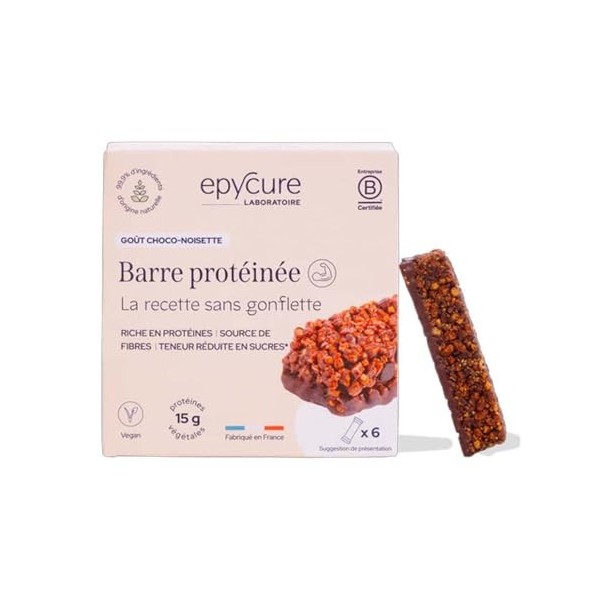 Epycure | Barre Protéinée 6x30g | Barres protéinées | 15 g de protéines et 121 kcal - Chocolat Noisette