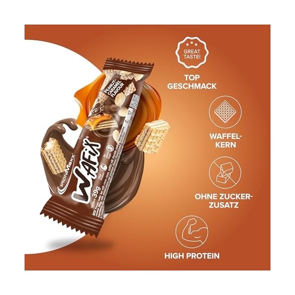 IronMaxx Wafix - Peanut Caramel 24 x 39 g | Gaufres à haute teneur en protéines avec aliments | Zuckerreduziert & knusprig | ...