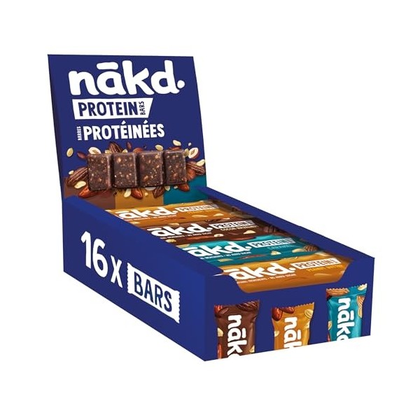 Nākd. Protein Paquet Assortiment | Barres Protéinées | 7g de Protéines Végétales | 100% dIngrédients Naturels | Sans Sucres 