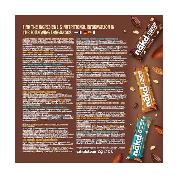 Nākd. Protein Paquet Assortiment | Barres Protéinées | 7g de Protéines Végétales | 100% dIngrédients Naturels | Sans Sucres 