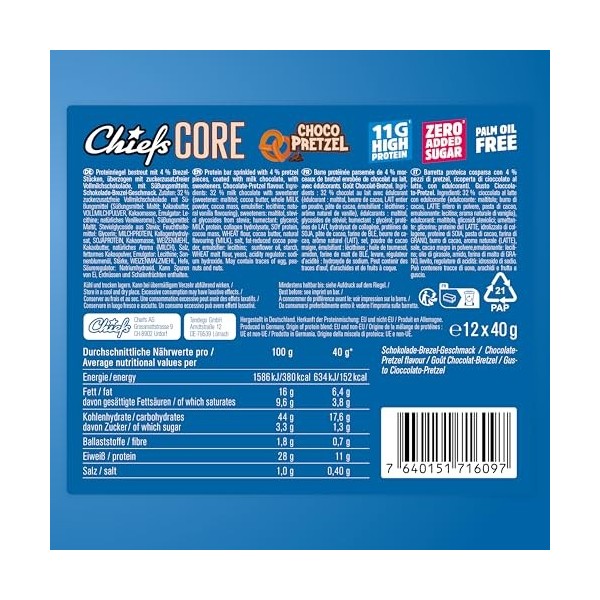 Chiefs Barres protéinées - Délicieuses barres protéinées douces au chocolat - faible on sucre, 13 grammes de protéines, sans 