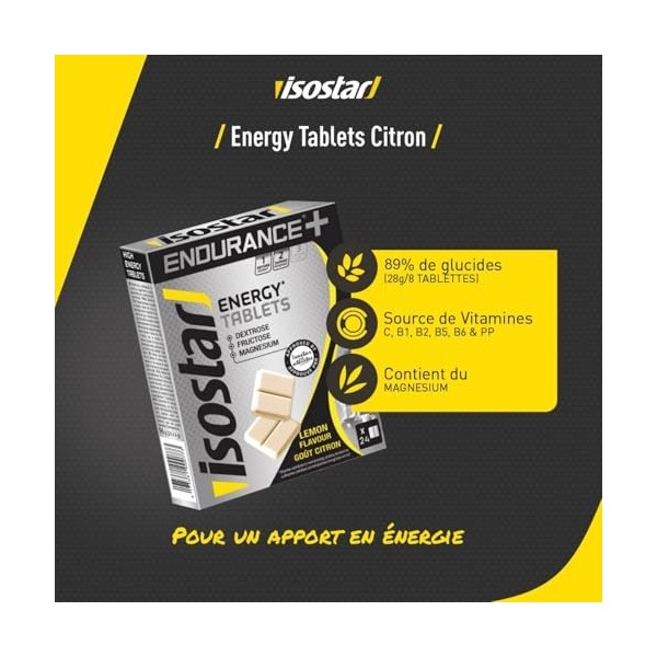 Isostar Endurance Plus - Energy Tablets - Goût Citron - Glucose et Fructose - Magnésium et Potassium - Vitamines - 1 Boîte de