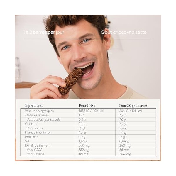 EPYCURE - Barre Protéinée Végétale Choco-Noisette - 15g de Protéines, Faible en Sucres, Riche en Fibres - 99,9% Naturelle - T