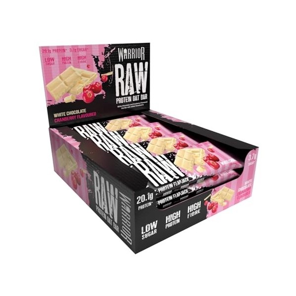 Barre Protéinée Warrior RAW - Saveur de canneberge au chocolat blanc - 12x75g Barres Barres nutritives