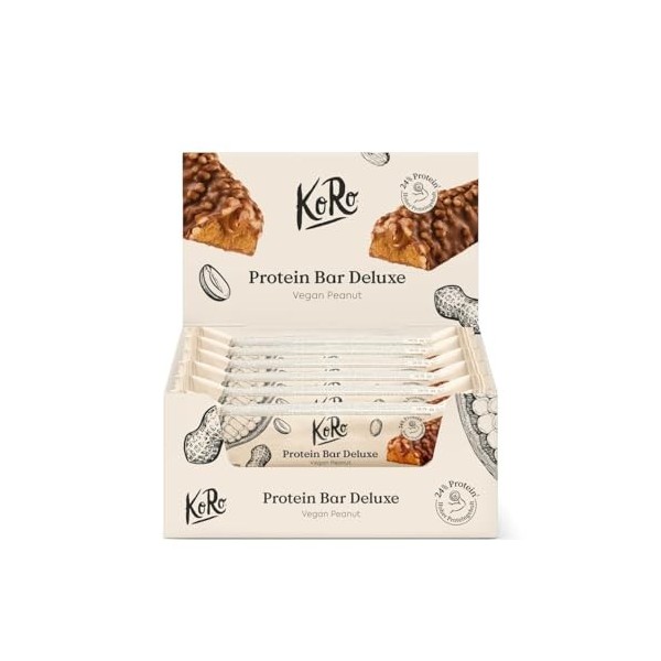 KoRo - Barre protéinée Deluxe Vegan cacahuète 12 x 55 g - Riche en protéines - Vegan - Sucrée au maltitol et au sucralose Bar...