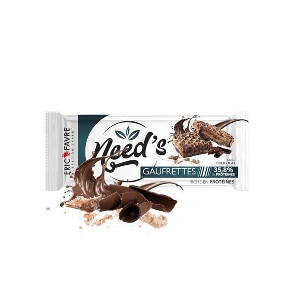GAUFRETTES NEED’S CHOCOLAT PROTÉINÉES - Collation Sport - 15g de Protéines par Portion - Riche en BCAA - Avant ou Après Entra...