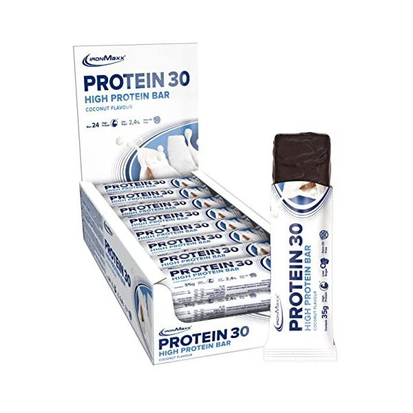 IronMaxx – Barre Protéinée Protein 30 Noix de Coco – 24 x 35 g – Barre protéinée à faible teneur en sucres, sans gluten, sans
