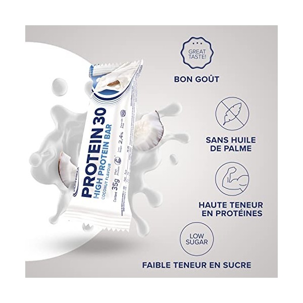 IronMaxx – Barre Protéinée Protein 30 Noix de Coco – 24 x 35 g – Barre protéinée à faible teneur en sucres, sans gluten, sans