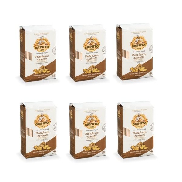 Caputo - 6 paquets de farine pour pâtes fraîches et gnocchis, farine de Naples, 00, 1 kg Barres nutritives