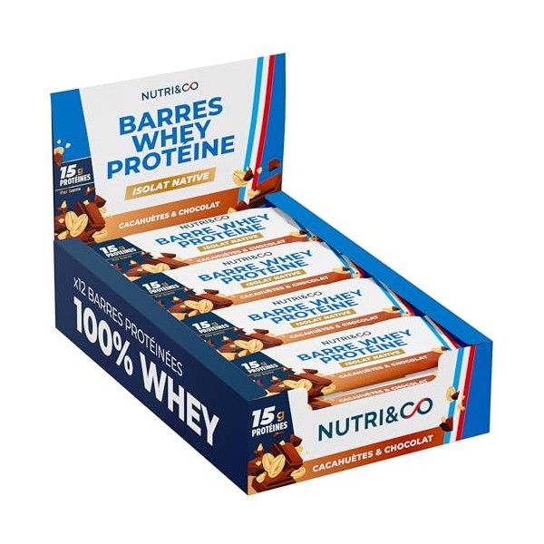 NUTRI & CO Barres Protéinées Whey Isolat Native - 15g de Protéines - Musculation & Récupération - 100% Clean sans protéines v...