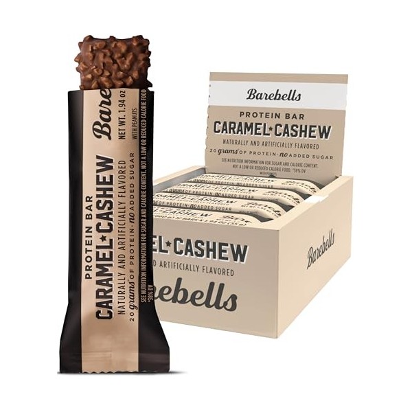 Barebells Barres protéinées au caramel et noix de cajou – 12 barres de 53,9 g avec 20 g de protéines riches en protéines – Ba
