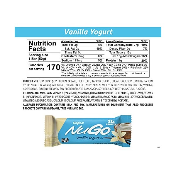 NuGo All-Natural Nutrition Bar, Vanilla Yogurt, 1.76-Ounce Bars Pack of 15 
