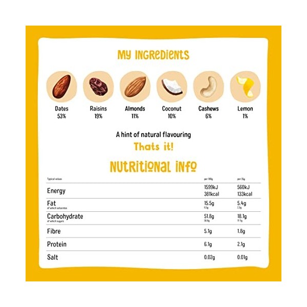 Nakd Raw Fruit and Nut Bars Pack of 18 Lemon Drizzle 