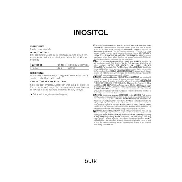 Bulk Poudre dinositol pure, 500 g, lemballage peut varier Barres nutritives
