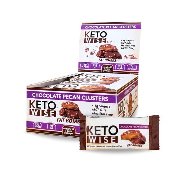 Keto Wise Fat Bombs Lot de 16 paquets de 32 g de chocolat et noix de pécan