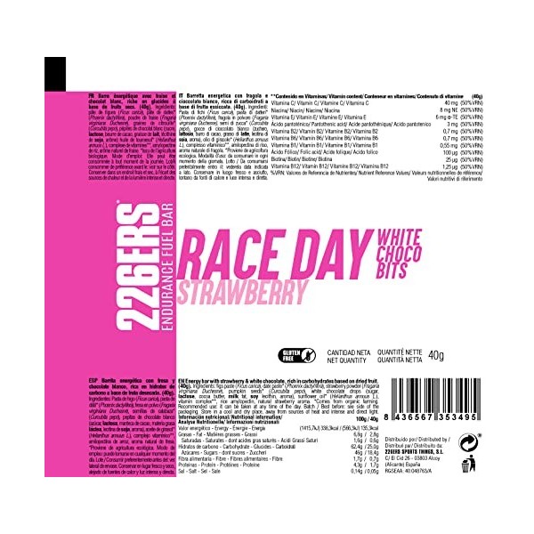 226ERS Race Day Bars, Barres Energétiques Végane pour une Meilleure Endurance, Energy Bars, Fraise - 30 barres x 40gr
