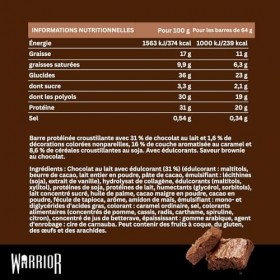 Barres hyperprotéinées Warrior Crunch 20 g - Barre à faible teneur en sucre et en glucides - paquet de 12 x 64 g - incroyable...