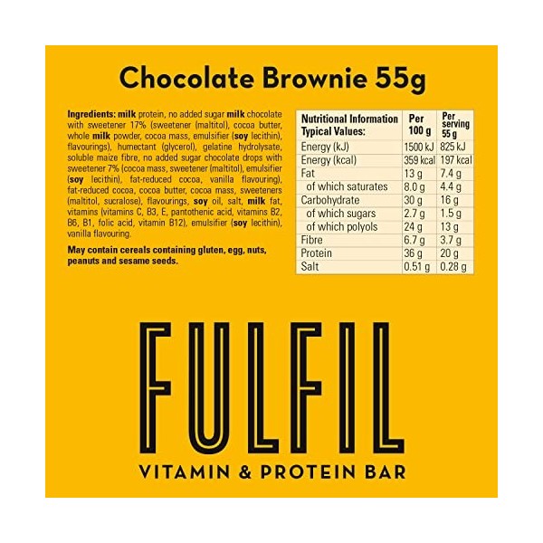 Fulfil Nutrition Vitamin & Protein Bar, Chocolate Brownie, 15x55g