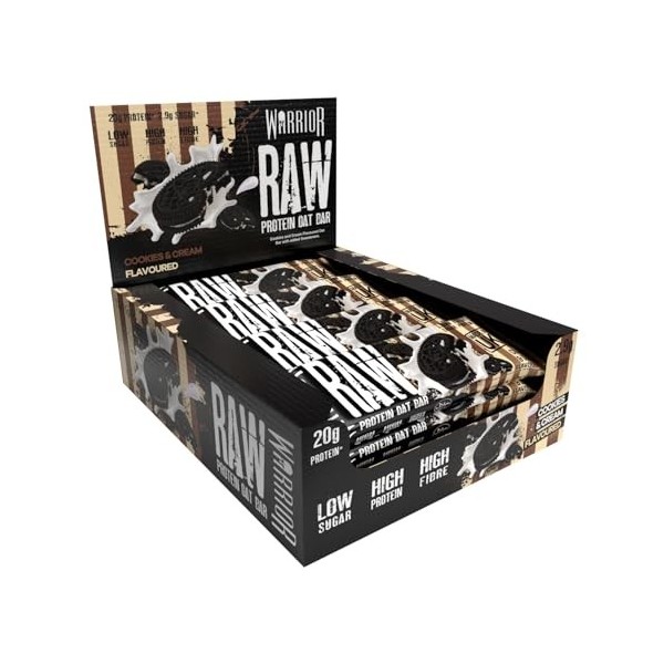 Warrior Raw Flapjack Barres Protéinées – 12 x 75 g, Faible Sucre, Riche en Fibres – Snack Protéiné Sain pour Petit-Déjeuner, 