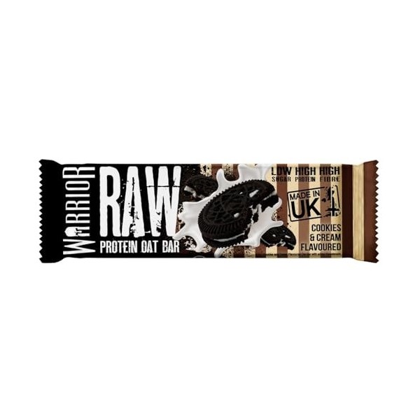 Warrior Raw Flapjack Barres Protéinées – 12 x 75 g, Faible Sucre, Riche en Fibres – Snack Protéiné Sain pour Petit-Déjeuner, 