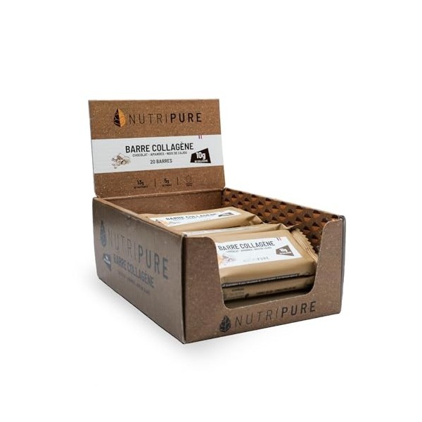Nutripure Barre Collagène Peptan® - Snack Sain et Gourmand avec Amandes, Noix de Cajou et Pépites de Chocolat- 5g de Collagèn...