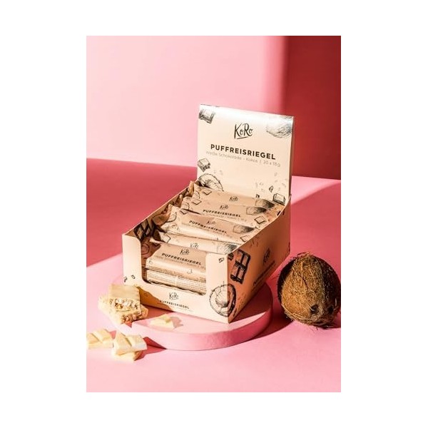 KoRo - Barre de riz soufflé au chocolat blanc à la noix de coco 18 g - Snack pour emporter et entre les deux - Enrobée de cho...