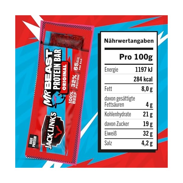 Jack Link’s Barre Protéinée Beef Original - Pack de 14 14 x 22,5 g - Barre protéinée low carb - Barre de protéines - Barre 