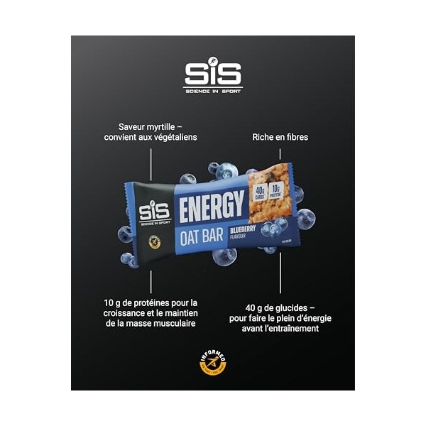 Science in Sport Barre Énergétique à l’Avoine 70 g x12 Myrtille – Délicieuse avec 40 g de glucides et 10 g de protéines, snac...