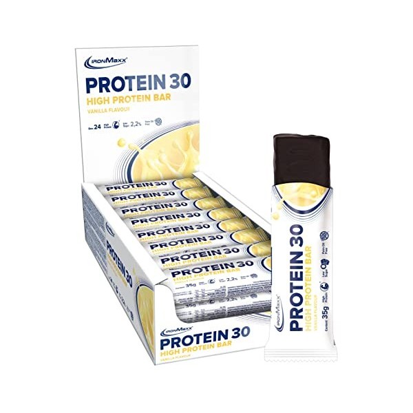 IronMaxx – Barre Protéinée Protein 30 – Vanille 24 x 35 g – Barre protéinée sans sucre, snack protéiné sport
