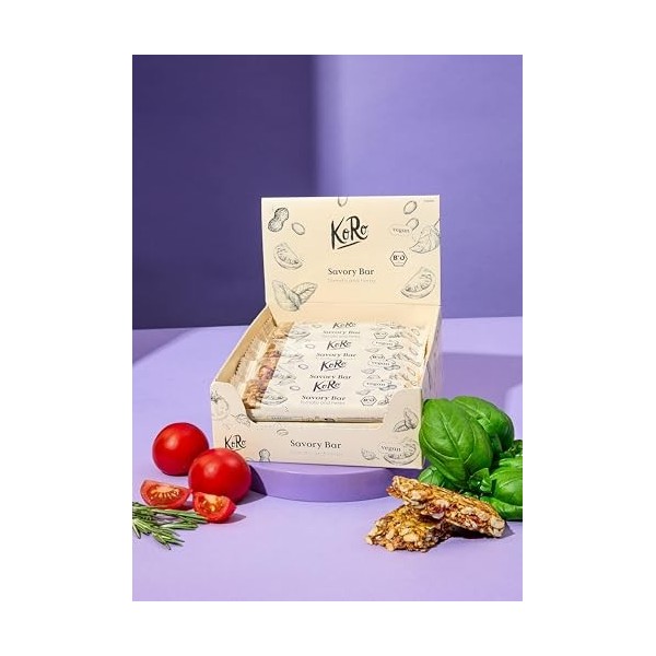 KoRo - Barre salée aux cacahuètes bio, tomate et herbes 12 x 40 g - Alternative aux barres sucrées - Source de fibres et de p