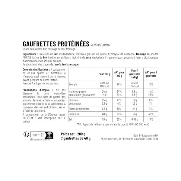 Gaufrette protéinée saveur fromage - Snack sportif salé - Ravitaillement effort long salé - 1Defy - Boite de 7 gaufrettes